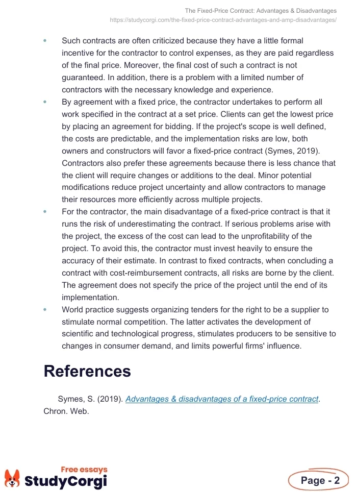 The Fixed-Price Contract: Advantages & Disadvantages. Page 2