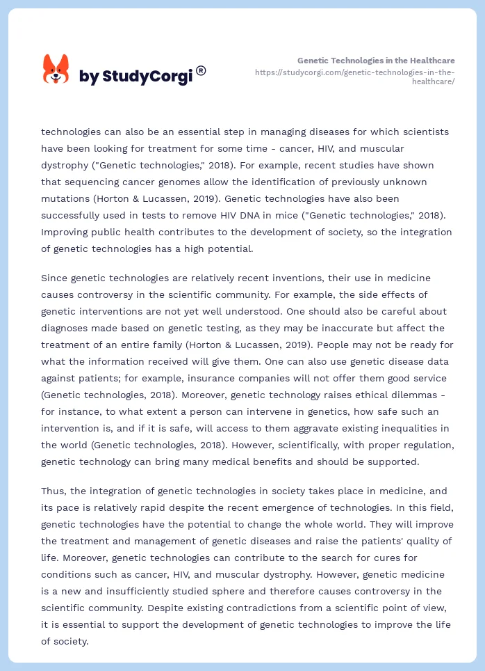 Genetic Technologies in the Healthcare. Page 2