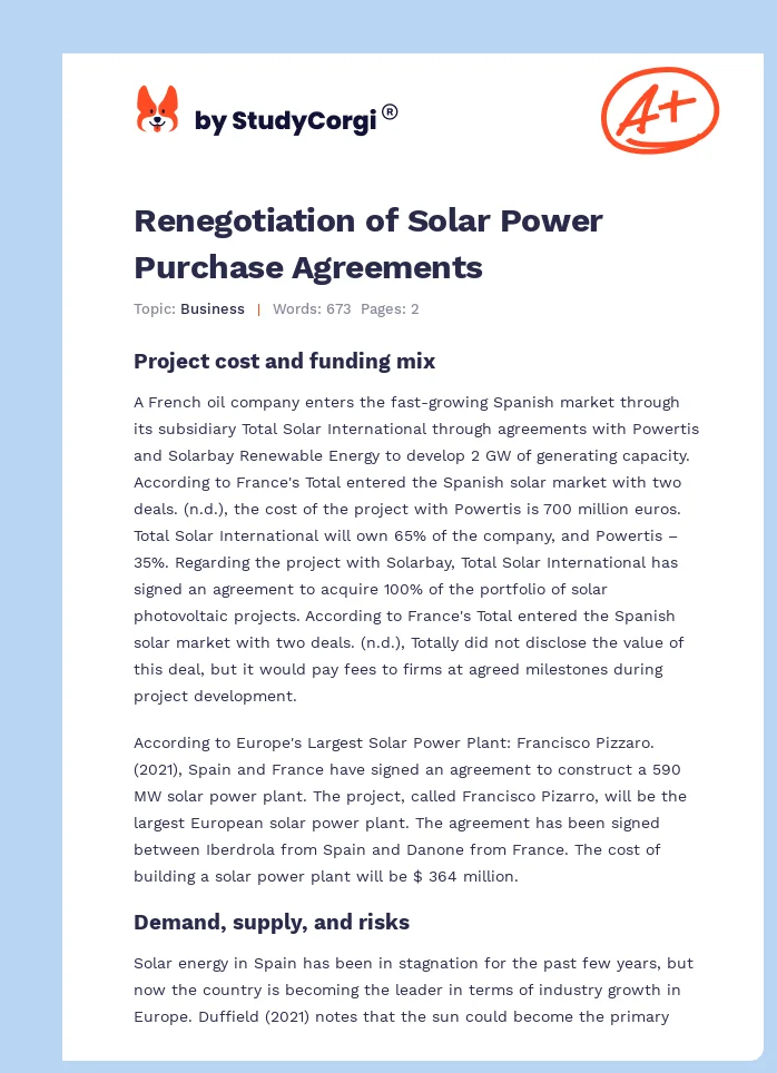 Renegotiation of Solar Power Purchase Agreements. Page 1