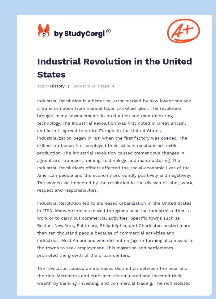 Industrial Revolution in the United States. Page 1