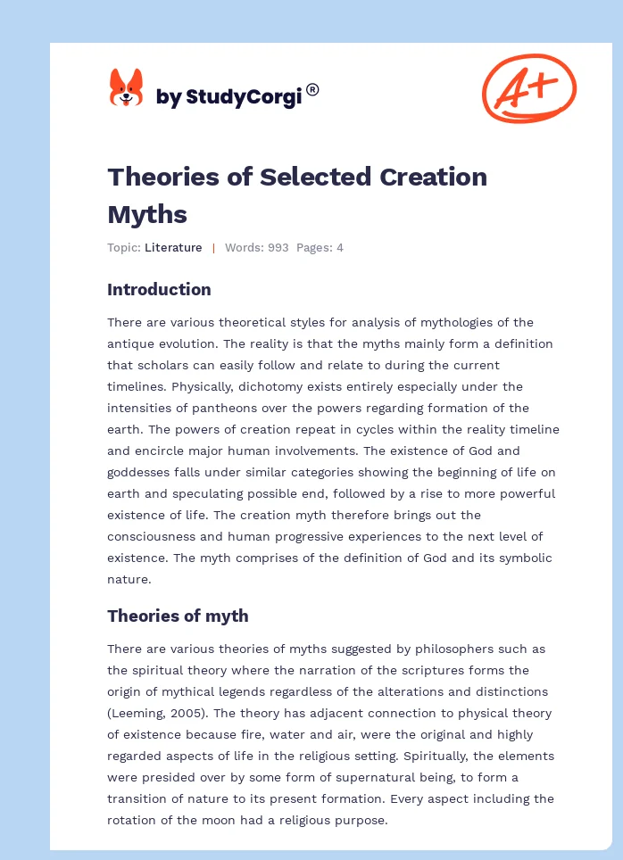 Theories of Selected Creation Myths. Page 1