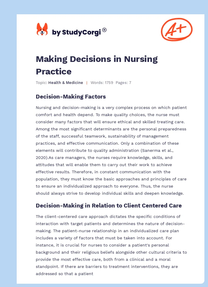 Making Decisions in Nursing Practice. Page 1