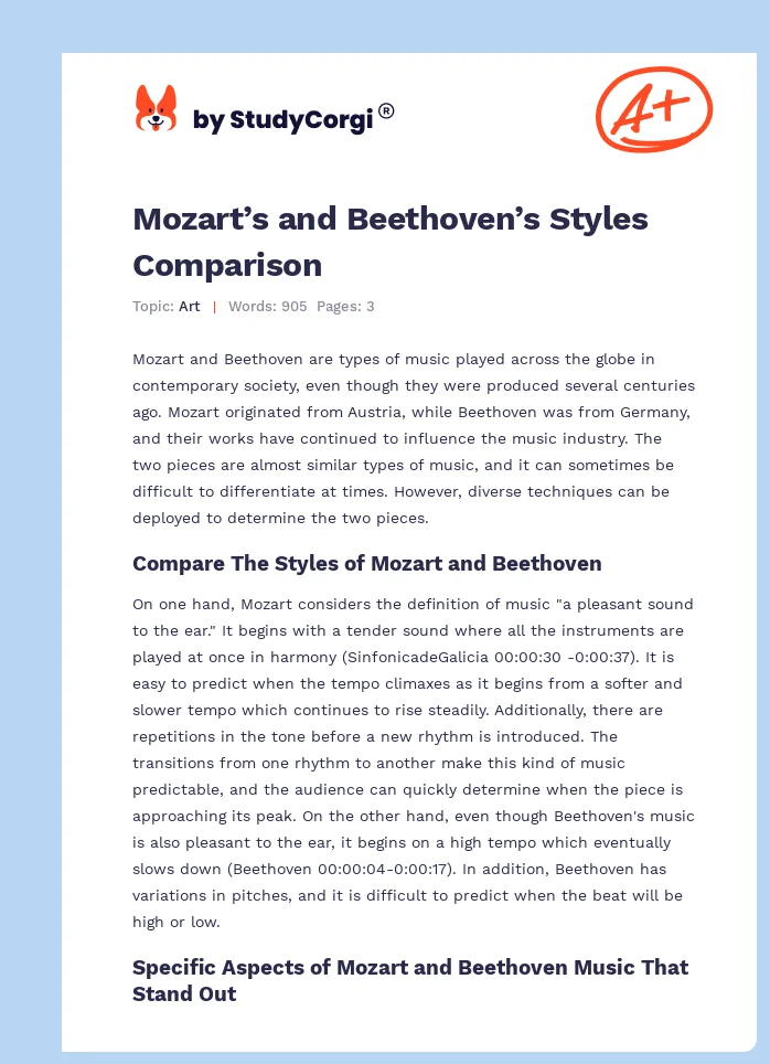 Mozart’s and Beethoven’s Styles Comparison. Page 1