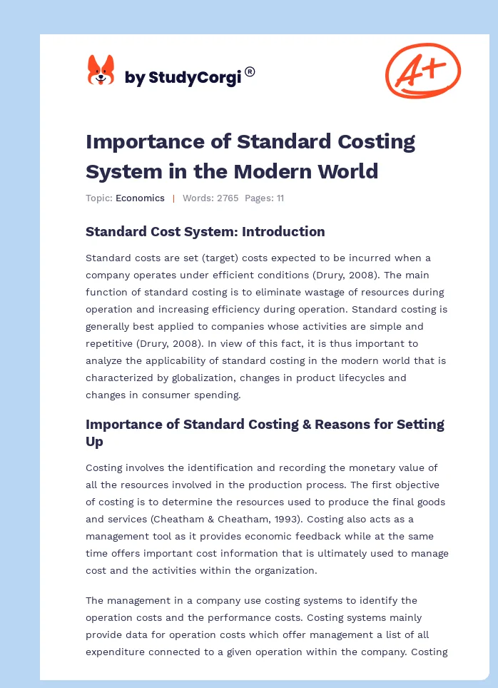 Importance of Standard Costing System in the Modern World. Page 1