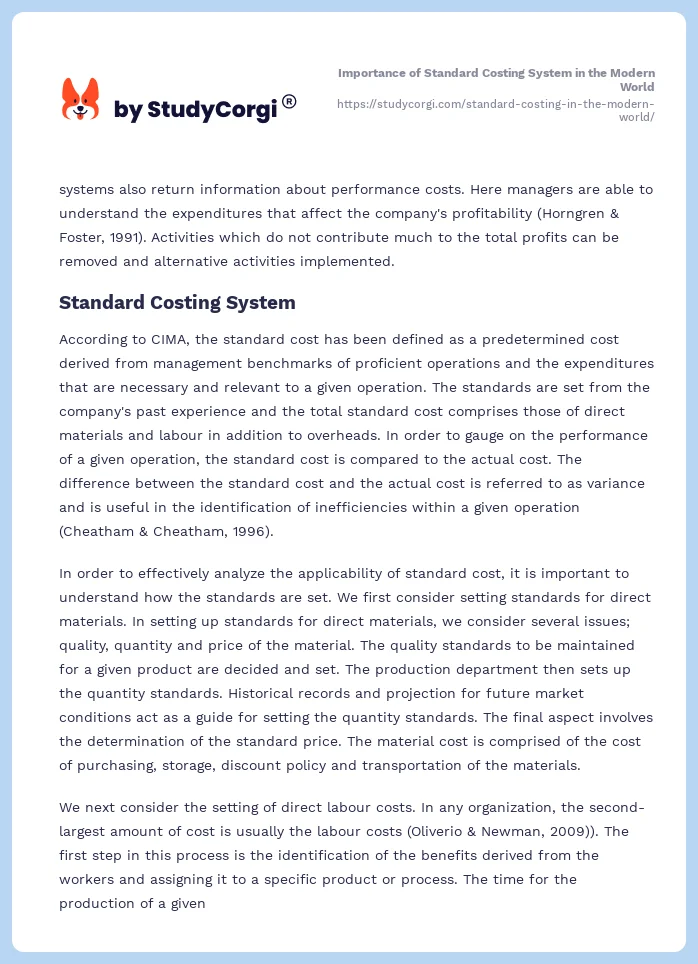 Importance of Standard Costing System in the Modern World. Page 2
