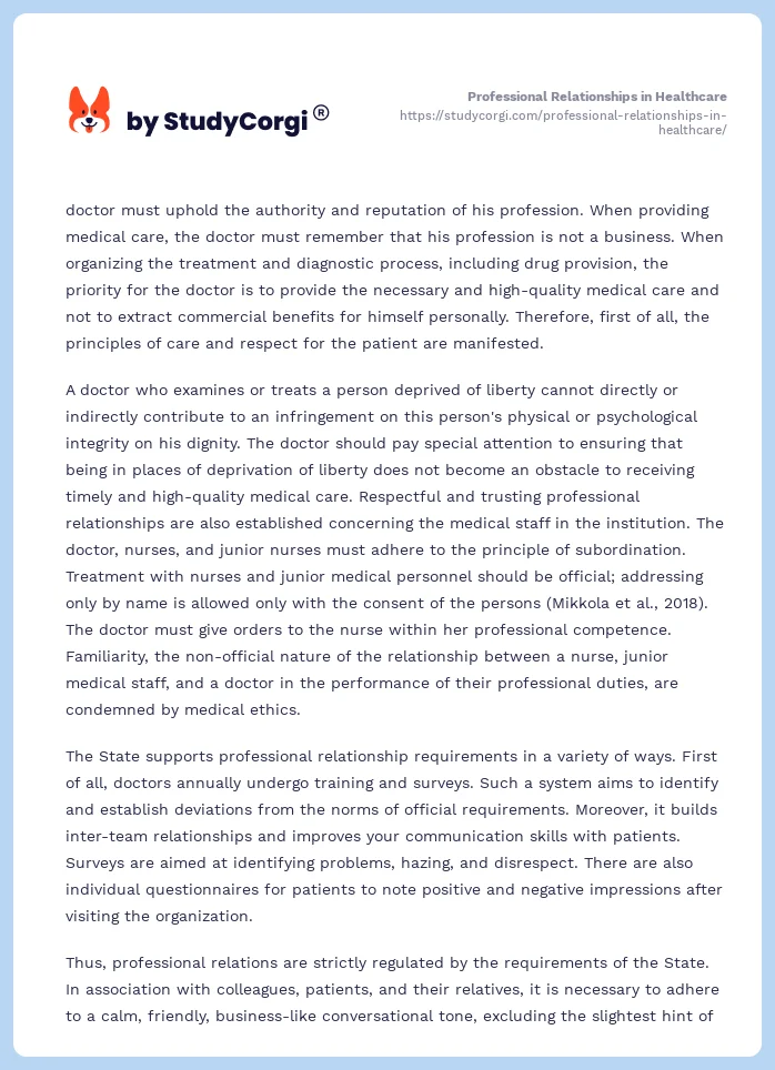 Professional Relationships in Healthcare. Page 2