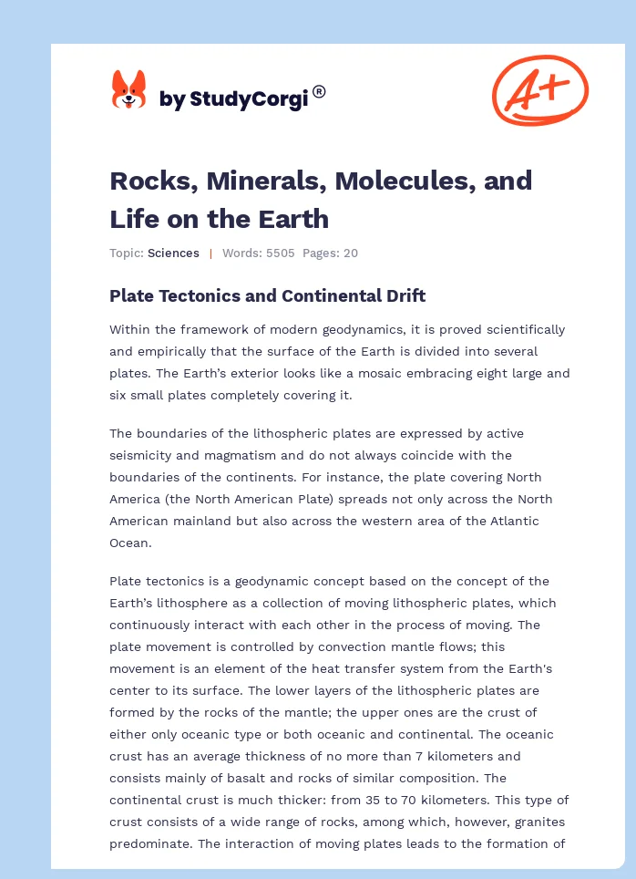 Rocks, Minerals, Molecules, and Life on the Earth. Page 1