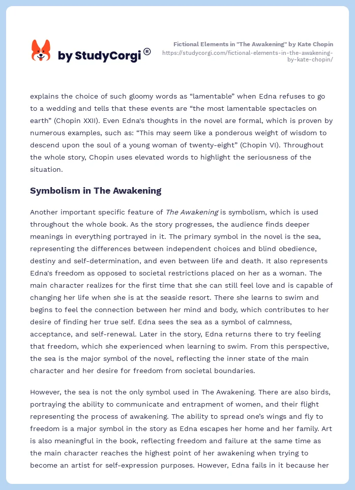 Fictional Elements in "The Awakening" by Kate Chopin. Page 2