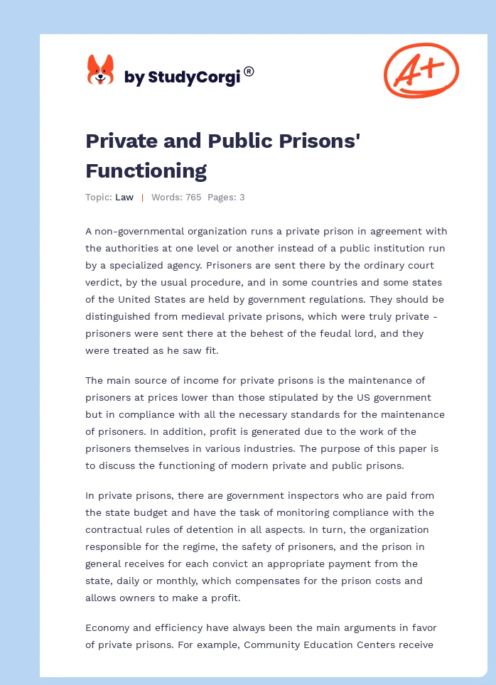 Private and Public Prisons' Functioning. Page 1