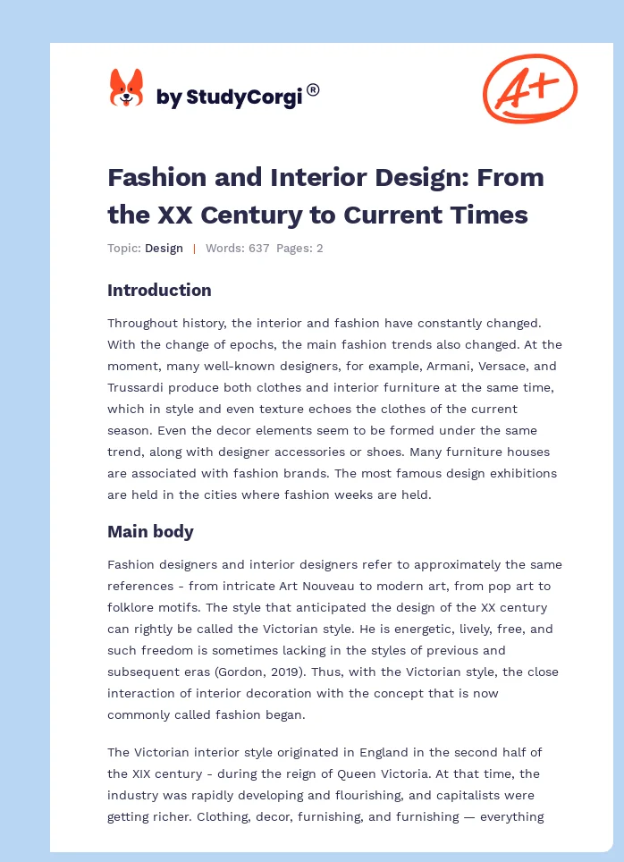 Fashion and Interior Design: From the XX Century to Current Times. Page 1
