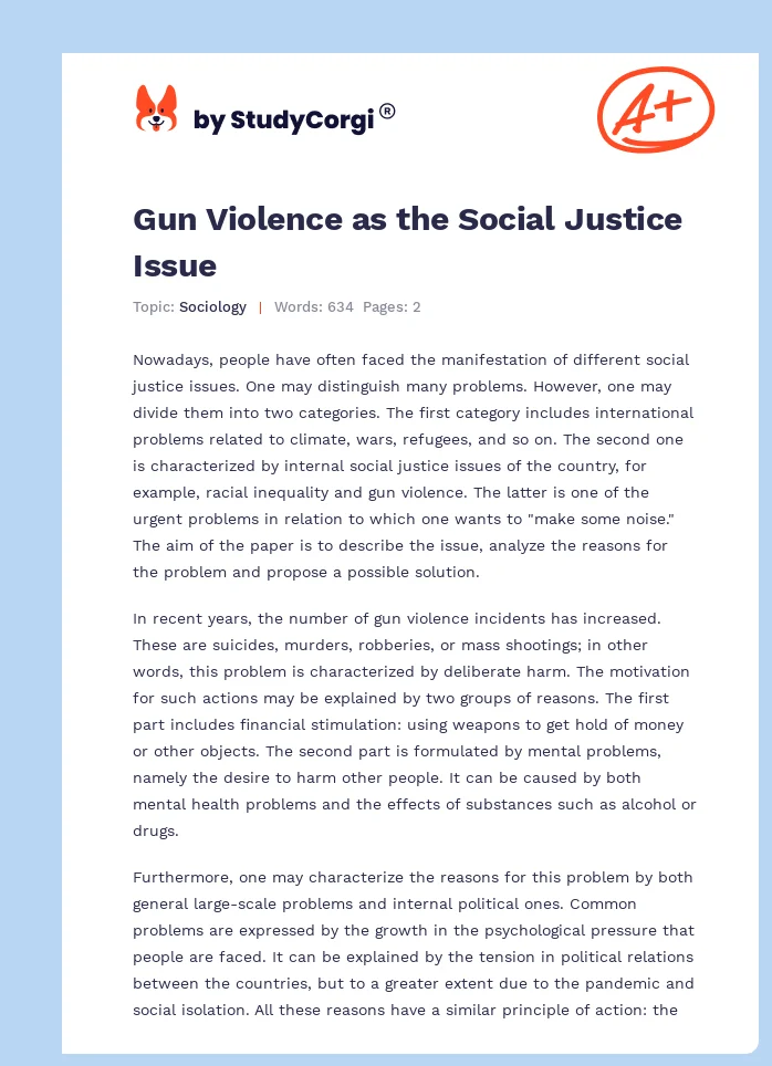 Gun Violence as the Social Justice Issue. Page 1