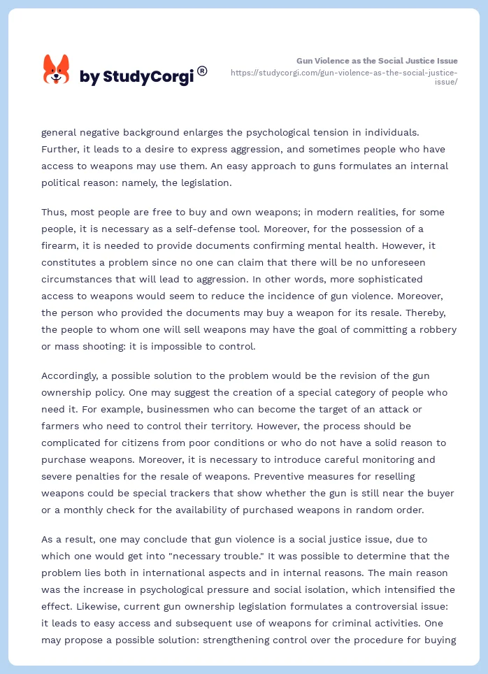 Gun Violence as the Social Justice Issue. Page 2