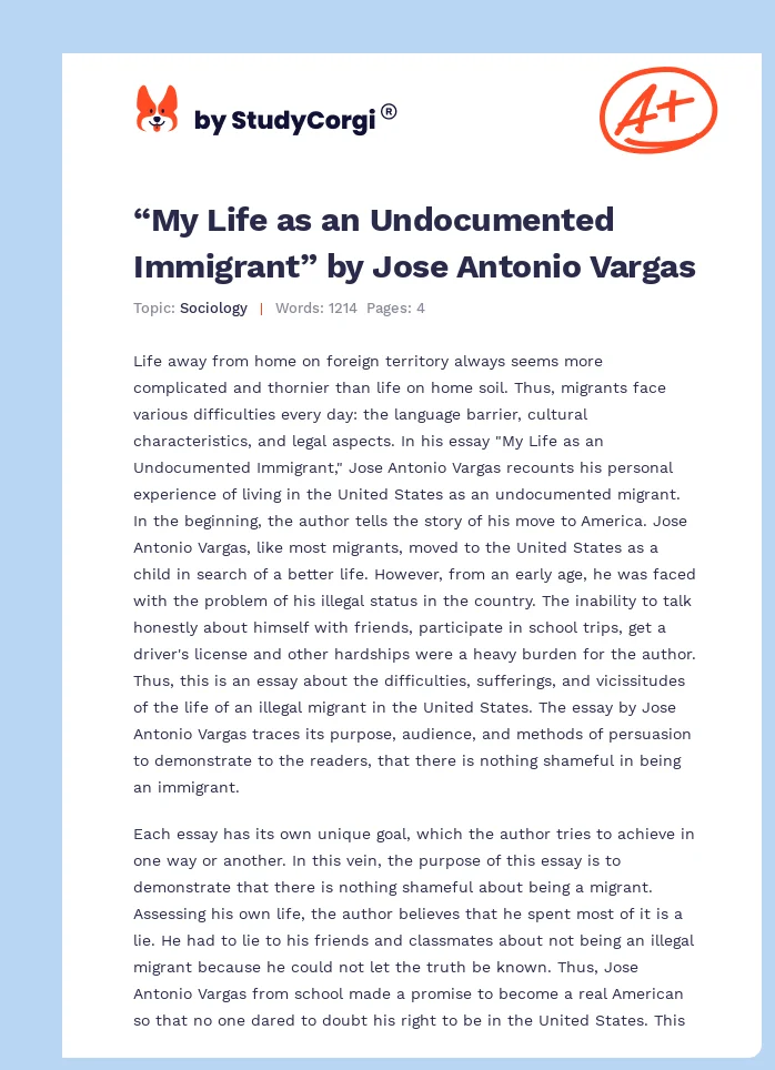 “My Life as an Undocumented Immigrant” by Jose Antonio Vargas. Page 1