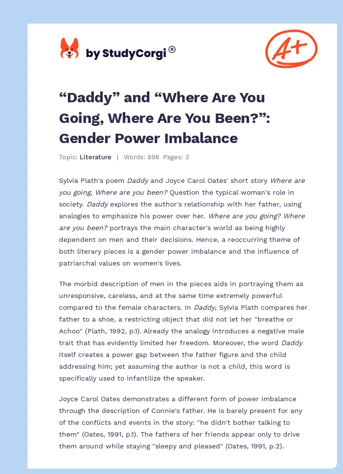 “Daddy” and “Where Are You Going, Where Are You Been?”: Gender Power Imbalance. Page 1