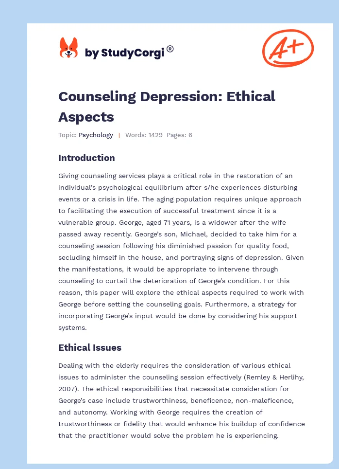 Counseling Depression: Ethical Aspects. Page 1