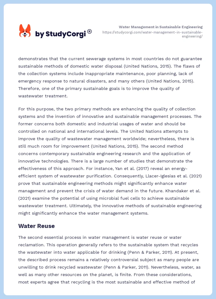 Water Management in Sustainable Engineering. Page 2