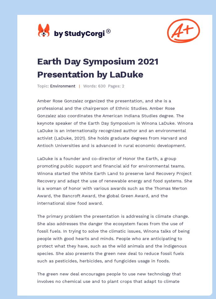 Earth Day Symposium 2021 Presentation by LaDuke. Page 1