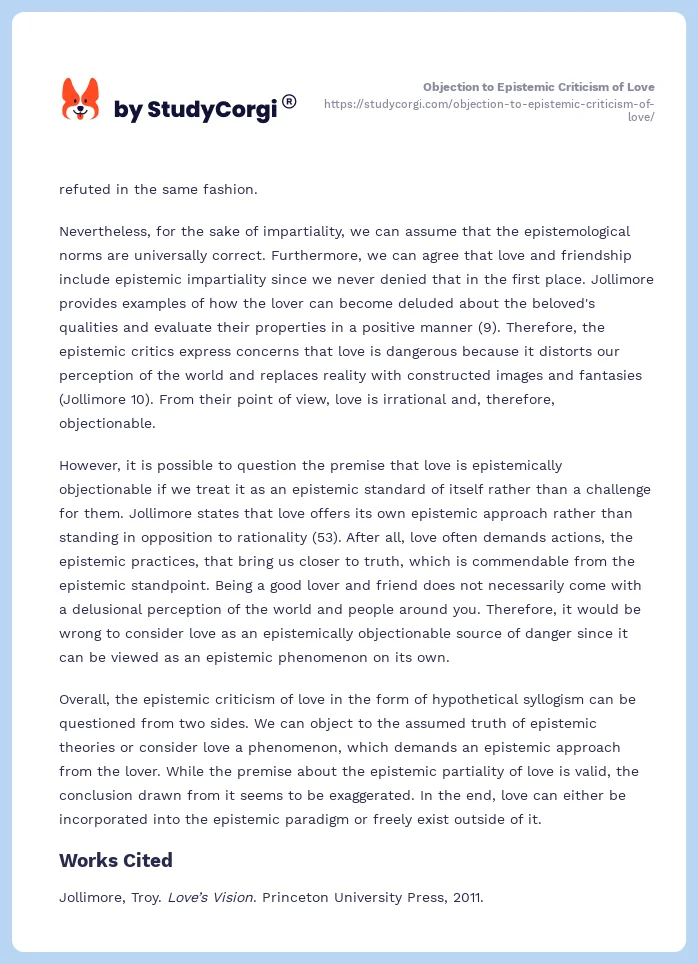 Objection to Epistemic Criticism of Love. Page 2