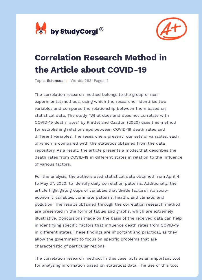 Correlation Research Method in the Article about COVID-19. Page 1