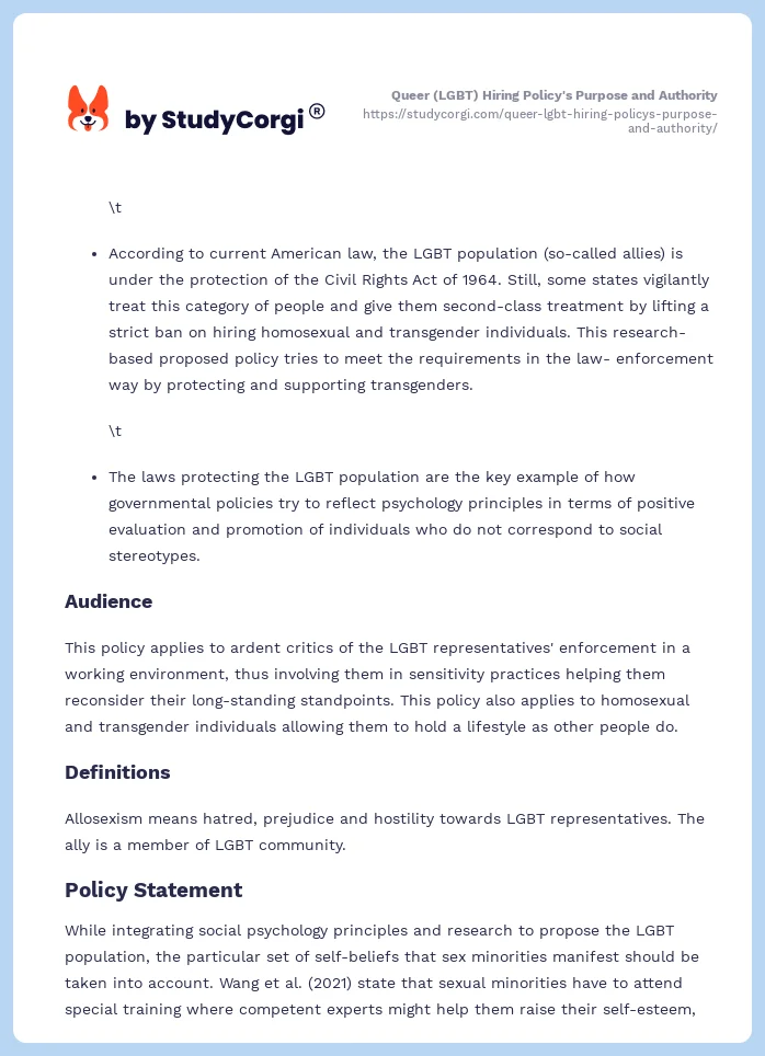 Queer (LGBT) Hiring Policy's Purpose and Authority. Page 2
