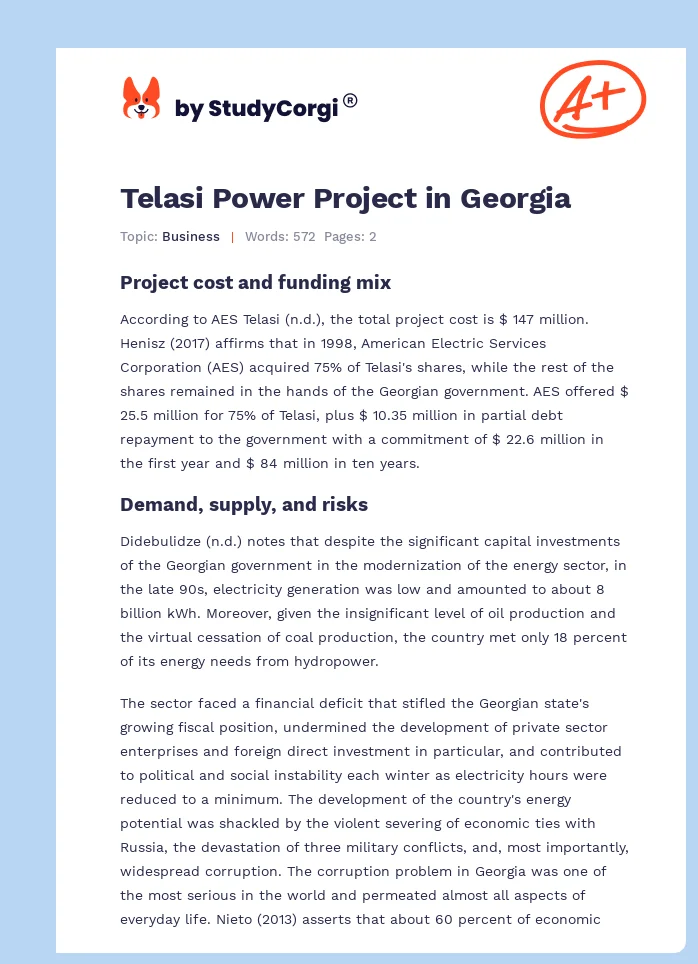 Telasi Power Project in Georgia. Page 1