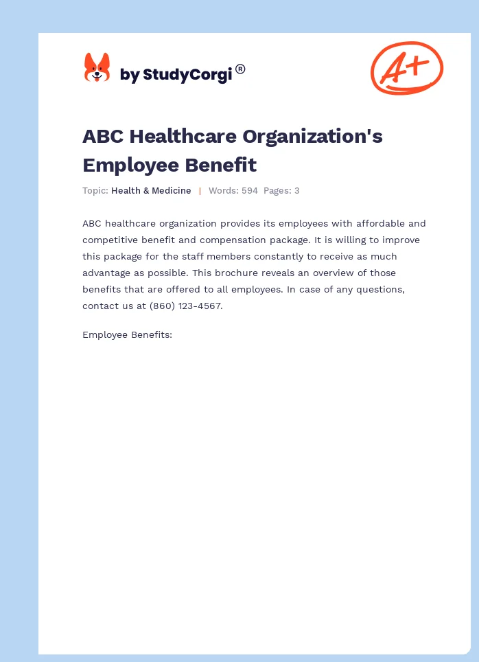 ABC Healthcare Organization's Employee Benefit. Page 1