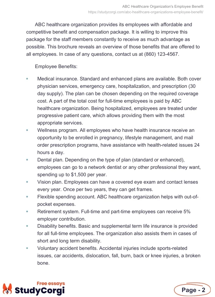 ABC Healthcare Organization's Employee Benefit. Page 2