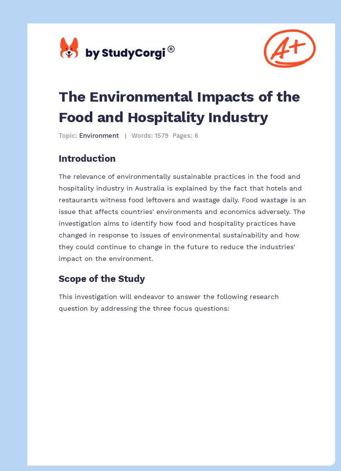 The Environmental Impacts of the Food and Hospitality Industry. Page 1
