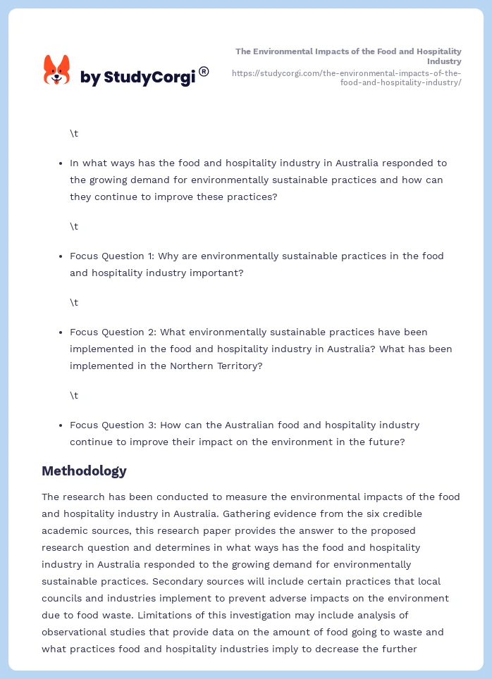 The Environmental Impacts of the Food and Hospitality Industry. Page 2