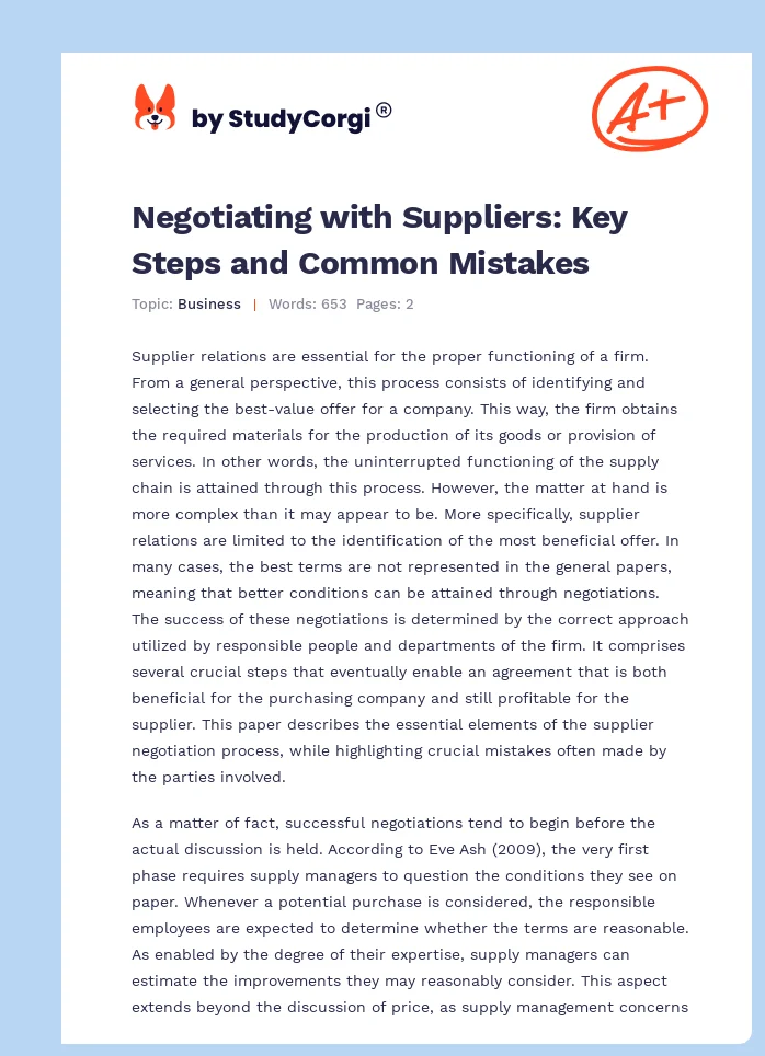 Negotiating with Suppliers: Key Steps and Common Mistakes. Page 1