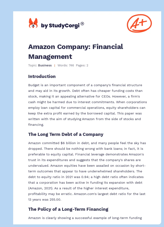 Amazon Company: Financial Management. Page 1