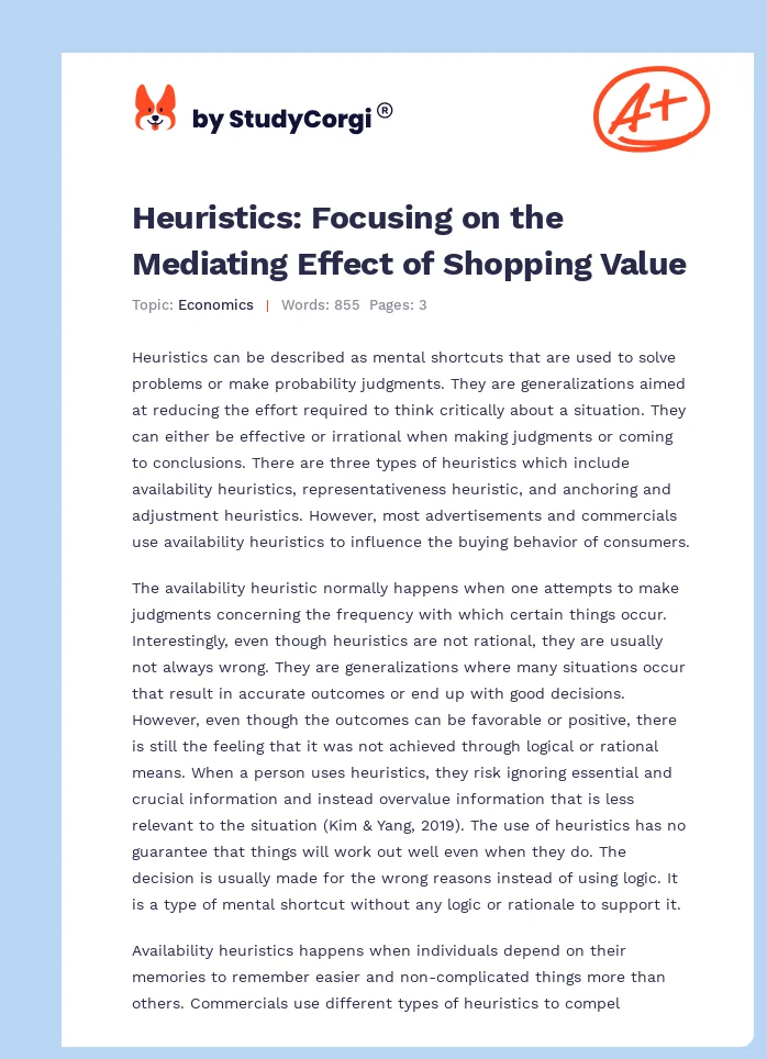 Heuristics: Focusing on the Mediating Effect of Shopping Value. Page 1