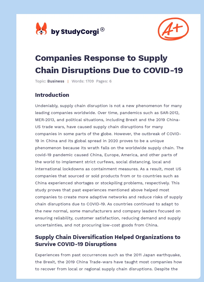 Companies Response to Supply Chain Disruptions Due to COVID-19. Page 1
