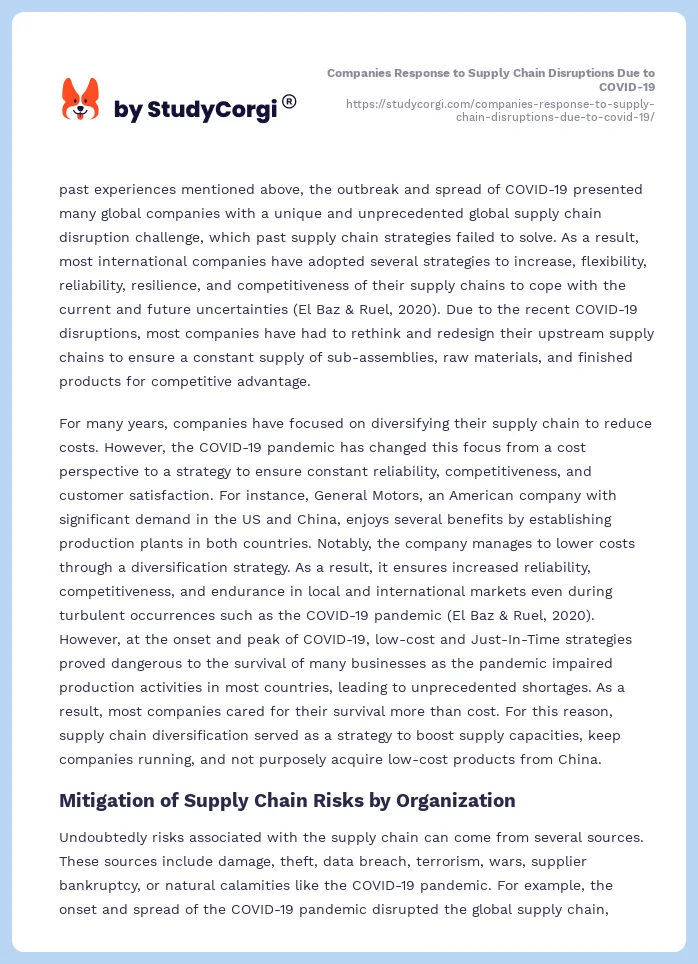 Companies Response to Supply Chain Disruptions Due to COVID-19. Page 2