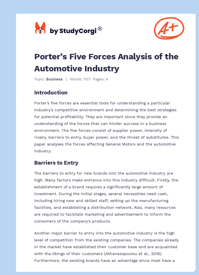 Porter’s Five Forces Analysis of the Automotive Industry. Page 1