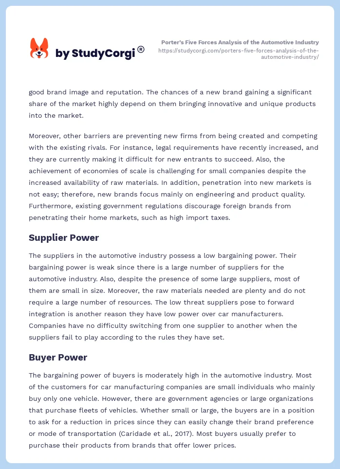 Porter’s Five Forces Analysis of the Automotive Industry. Page 2