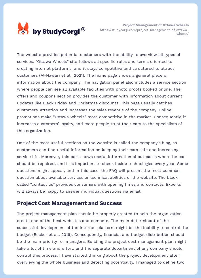 Project Management of Ottawa Wheels. Page 2
