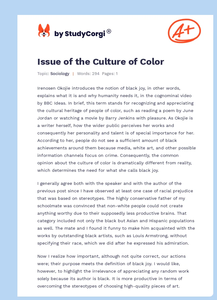 Issue of the Culture of Color. Page 1
