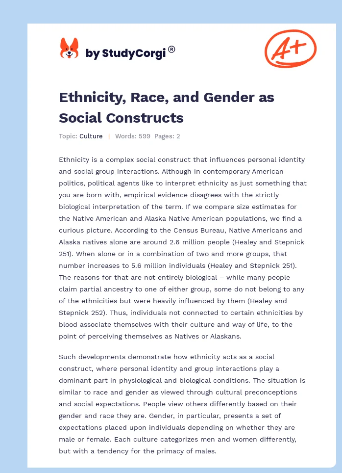 Ethnicity, Race, and Gender as Social Constructs. Page 1