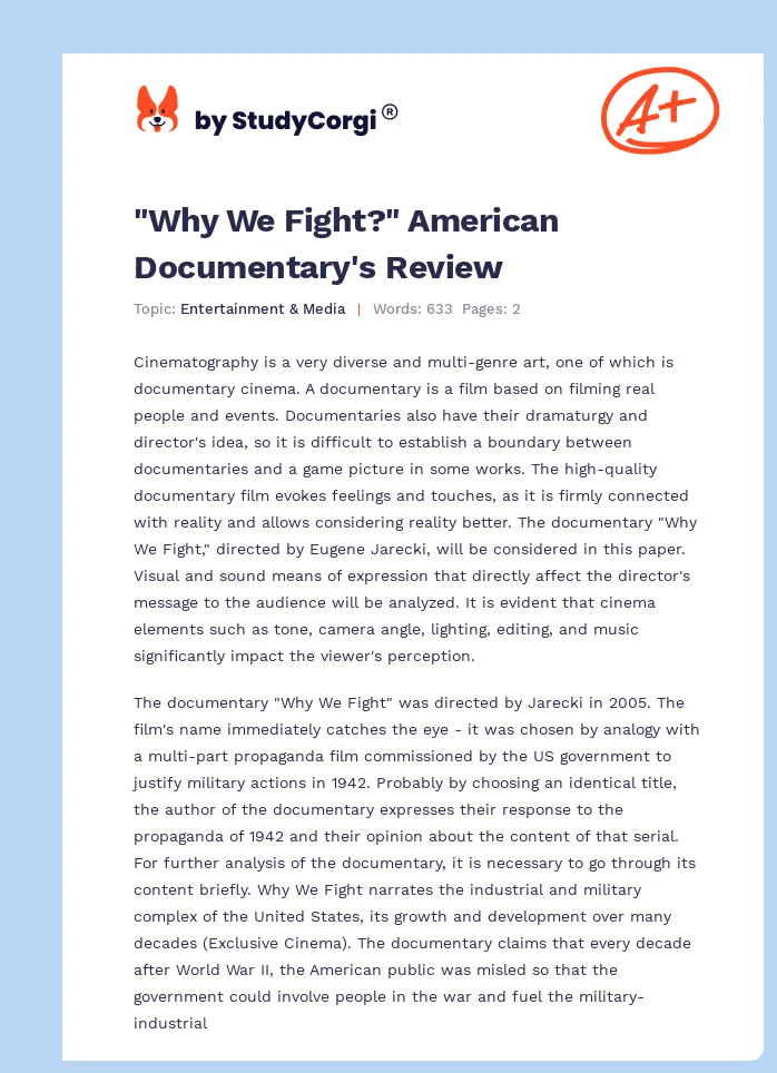 "Why We Fight?" American Documentary's Review. Page 1