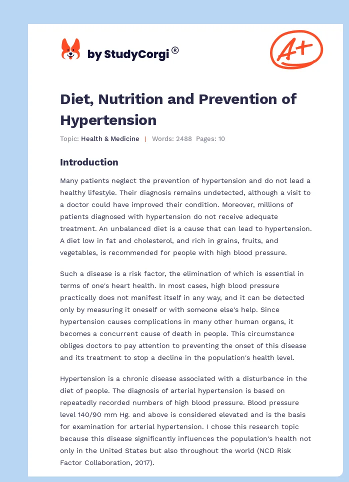 Diet, Nutrition and Prevention of Hypertension. Page 1