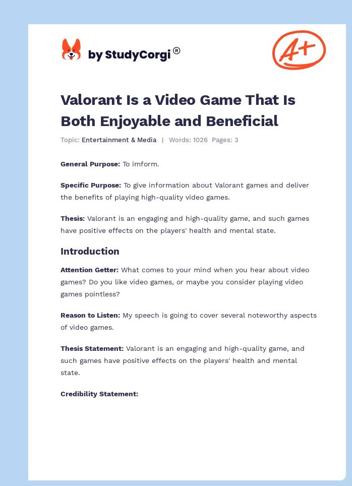 Valorant Is a Video Game That Is Both Enjoyable and Beneficial. Page 1