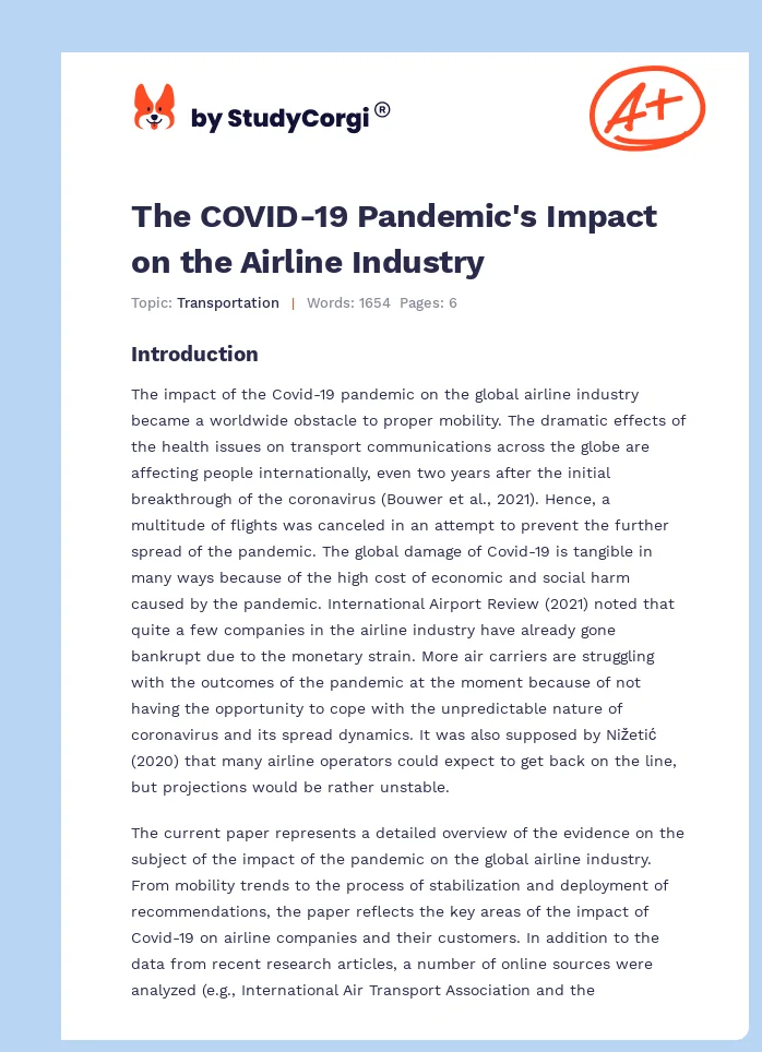The COVID-19 Pandemic's Impact on the Airline Industry. Page 1