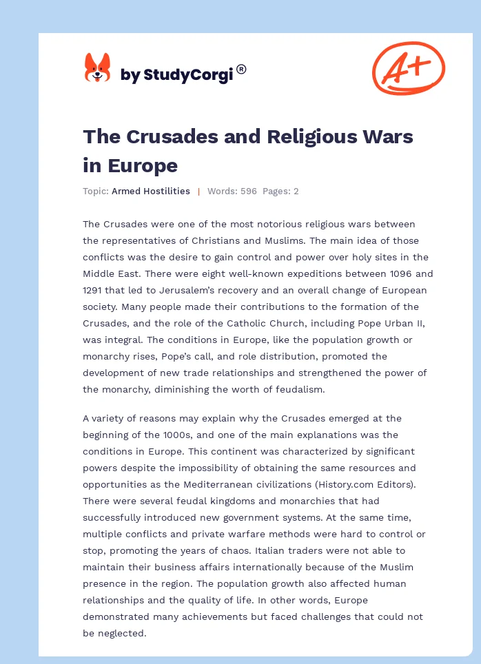 The Crusades and Religious Wars in Europe. Page 1