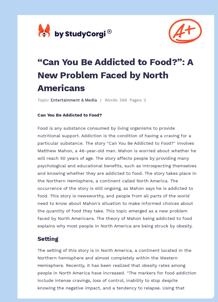 “Can You Be Addicted to Food?”: A New Problem Faced by North Americans. Page 1