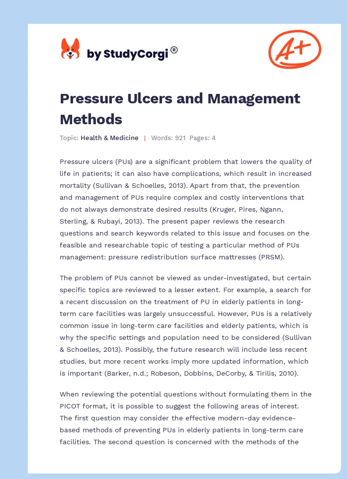 Pressure Ulcers and Management Methods. Page 1