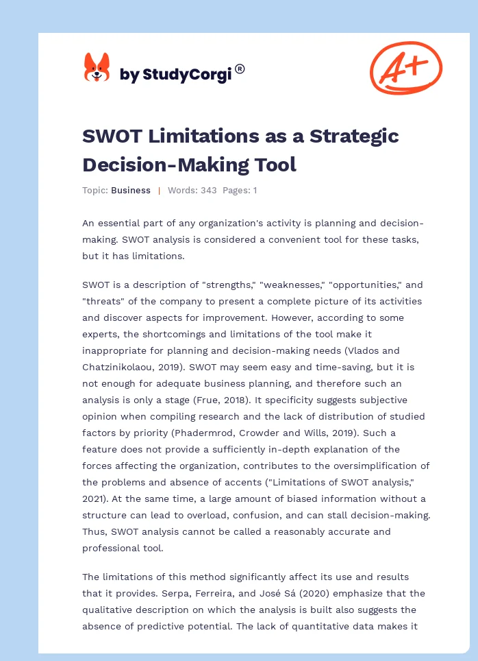 SWOT Limitations as a Strategic Decision-Making Tool. Page 1