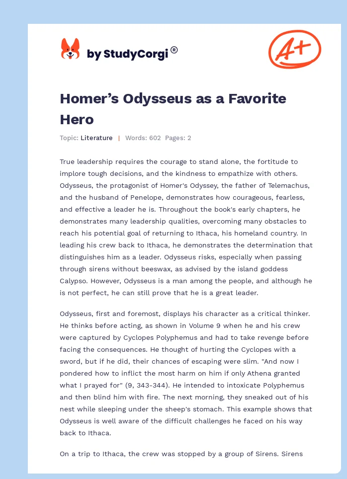 Homer’s Odysseus as a Favorite Hero. Page 1