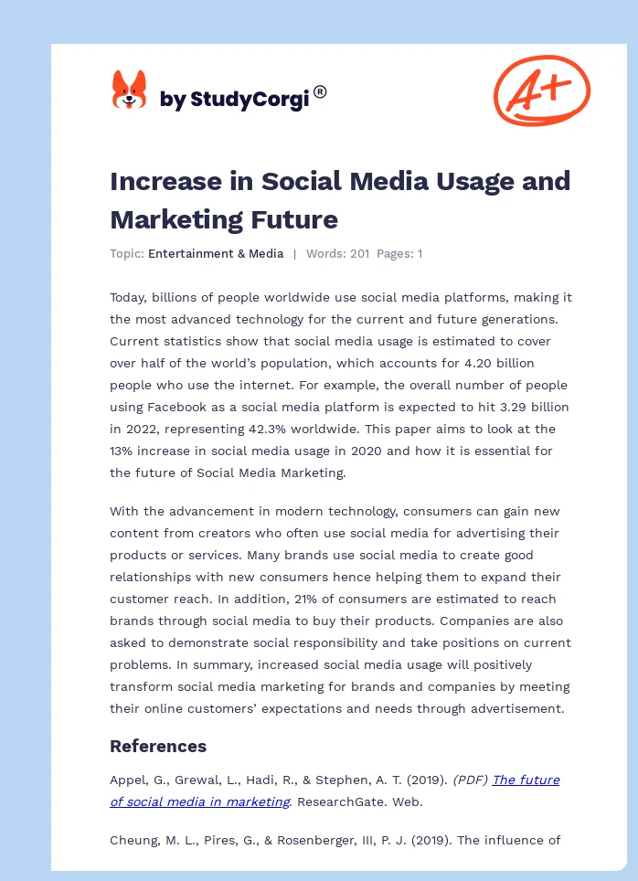 Increase in Social Media Usage and Marketing Future. Page 1