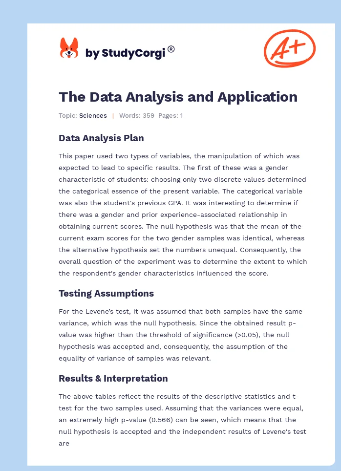 The Data Analysis and Application. Page 1